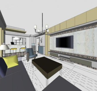 简约家装客厅设计SU模型下载_sketchup草图大师SKP模型