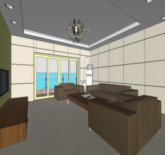 中式室内客厅设计SU模型下载_sketchup草图大师SKP模型