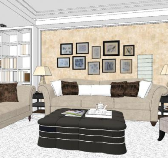 简欧风室内客厅设计SU模型下载_sketchup草图大师SKP模型