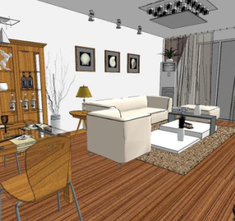 新中式客餐厅家装SU模型下载_sketchup草图大师SKP模型