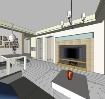 现代风简易客厅SU模型下载_sketchup草图大师SKP模型