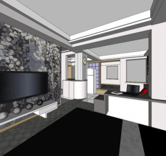 现代家装客餐厅SU模型下载_sketchup草图大师SKP模型