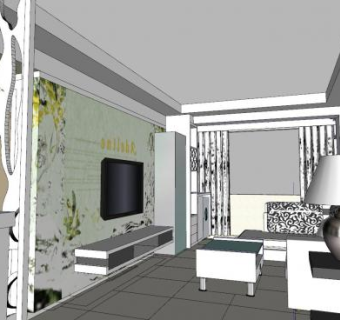 现代轻奢客厅设计SU模型下载_sketchup草图大师SKP模型