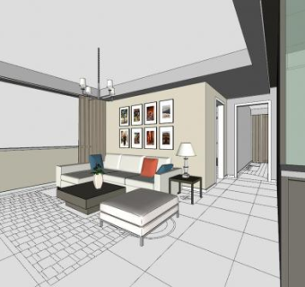 现代简约客餐厅家装SU模型下载_sketchup草图大师SKP模型