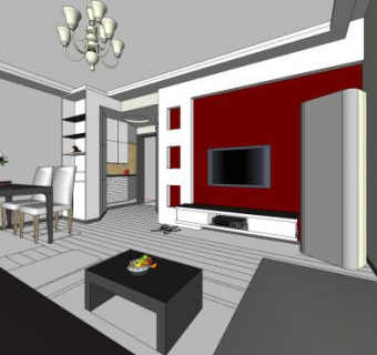 小户型客餐厅SU模型下载_sketchup草图大师SKP模型