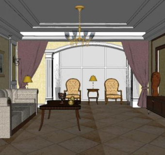 现代简约风客厅室内SU模型下载_sketchup草图大师SKP模型