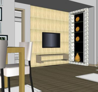 现代中式客厅室内SU模型下载_sketchup草图大师SKP模型