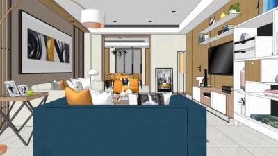 现代轻奢客餐厅SU模型下载_sketchup草图大师SKP模型