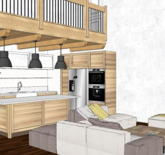 北欧客厅厨房SU模型下载_sketchup草图大师SKP模型