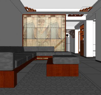 现代中式客厅家装SU模型下载_sketchup草图大师SKP模型