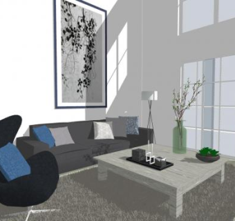 北欧客厅设计SU模型下载_sketchup草图大师SKP模型