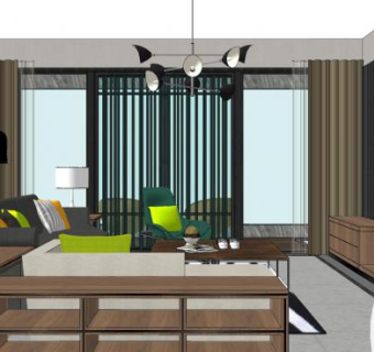 欧式客厅餐厅家装SU模型下载_sketchup草图大师SKP模型