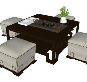 现代简约茶室桌椅SU模型下载_sketchup草图大师SKP模型