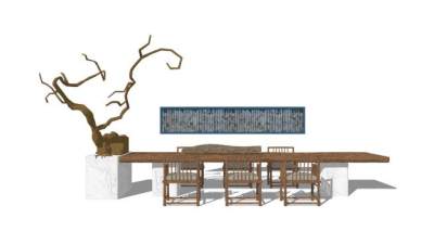 现代中式茶席SU模型下载_sketchup草图大师SKP模型