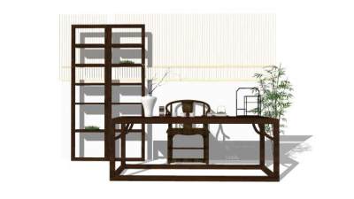 现代中式风格茶席SU模型下载_sketchup草图大师SKP模型