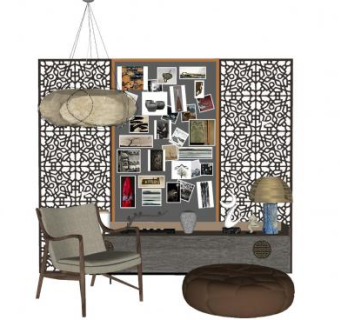 现代北欧客厅家具SU模型下载_sketchup草图大师SKP模型