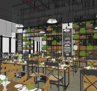 工业风餐厅SU模型下载_sketchup草图大师SKP模型