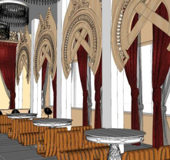 欧式高级豪华餐厅SU模型下载_sketchup草图大师SKP模型