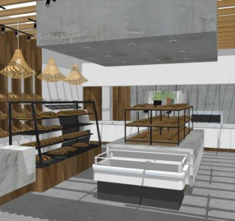 现代面包店内景SU模型下载_sketchup草图大师SKP模型