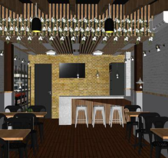 现代简约咖啡厅SU模型下载_sketchup草图大师SKP模型