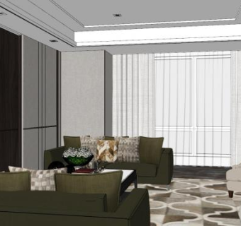 现代复古风客厅SU模型下载_sketchup草图大师SKP模型