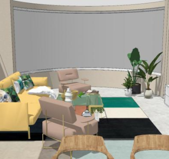 北欧简约风客餐厅SU模型下载_sketchup草图大师SKP模型