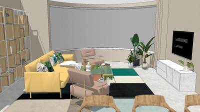 北欧简约风客餐厅SU模型下载_sketchup草图大师SKP模型