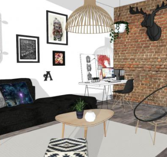 北欧混搭风客厅SU模型下载_sketchup草图大师SKP模型