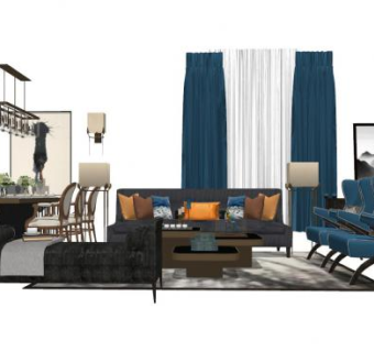 优雅欧式田园风客餐厅SU模型下载_sketchup草图大师SKP模型