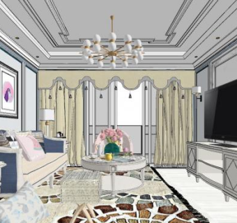 现代装饰主义客餐厅SU模型下载_sketchup草图大师SKP模型