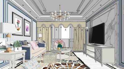 现代装饰主义客餐厅SU模型下载_sketchup草图大师SKP模型