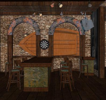 工业复古风咖啡厅内部SU模型下载_sketchup草图大师SKP模型