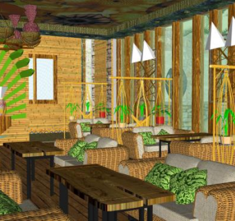 乡村田园风咖啡厅内部SU模型下载_sketchup草图大师SKP模型