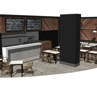 美式复古风咖啡厅SU模型下载_sketchup草图大师SKP模型