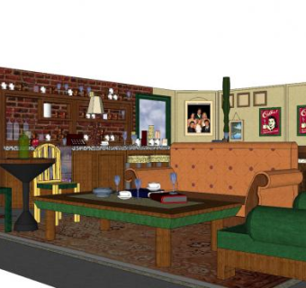 老式古典咖啡厅SU模型下载_sketchup草图大师SKP模型