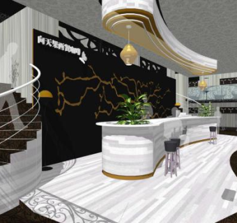 现代休闲型咖啡厅SU模型下载_sketchup草图大师SKP模型