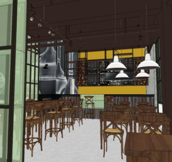 复古风格咖啡厅SU模型下载_sketchup草图大师SKP模型