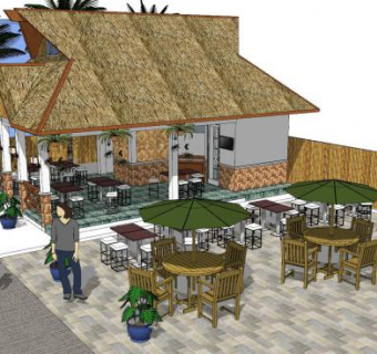 东南亚风格咖啡店SU模型下载_sketchup草图大师SKP模型