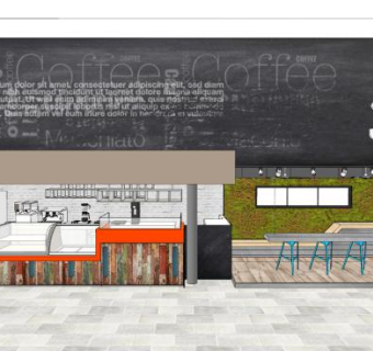 工业风格工装咖啡厅SU模型下载_sketchup草图大师SKP模型