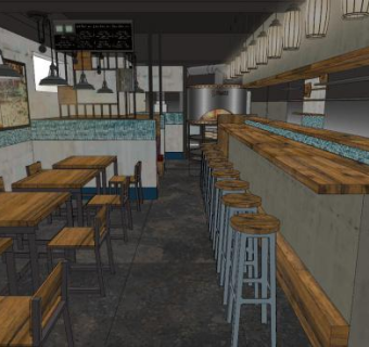 工业风咖啡店内部SU模型下载_sketchup草图大师SKP模型