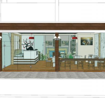 简约现代咖啡店SU模型下载_sketchup草图大师SKP模型