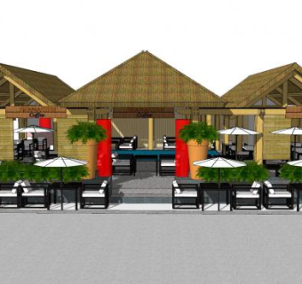 新民族古典现代主义小咖啡厅SU模型下载_sketchup草图大师SKP模型