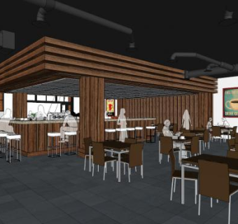 美式咖啡厅内部SU模型下载_sketchup草图大师SKP模型