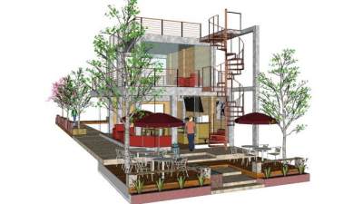 现代民宿咖啡店SU模型下载_sketchup草图大师SKP模型