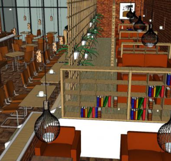 新中式咖啡店内部SU模型下载_sketchup草图大师SKP模型