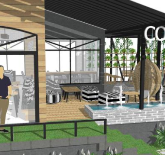 现代主义小咖啡厅SU模型下载_sketchup草图大师SKP模型