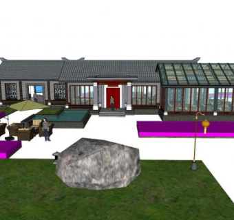 中式民宿咖啡店SU模型下载_sketchup草图大师SKP模型