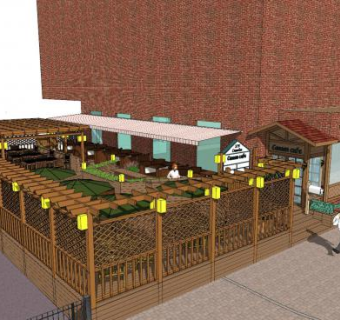 美式露天咖啡馆SU模型下载_sketchup草图大师SKP模型