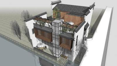 民宿茶楼建筑SU模型下载_sketchup草图大师SKP模型