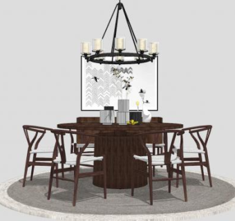 新中式茶室桌椅家具SU模型下载_sketchup草图大师SKP模型